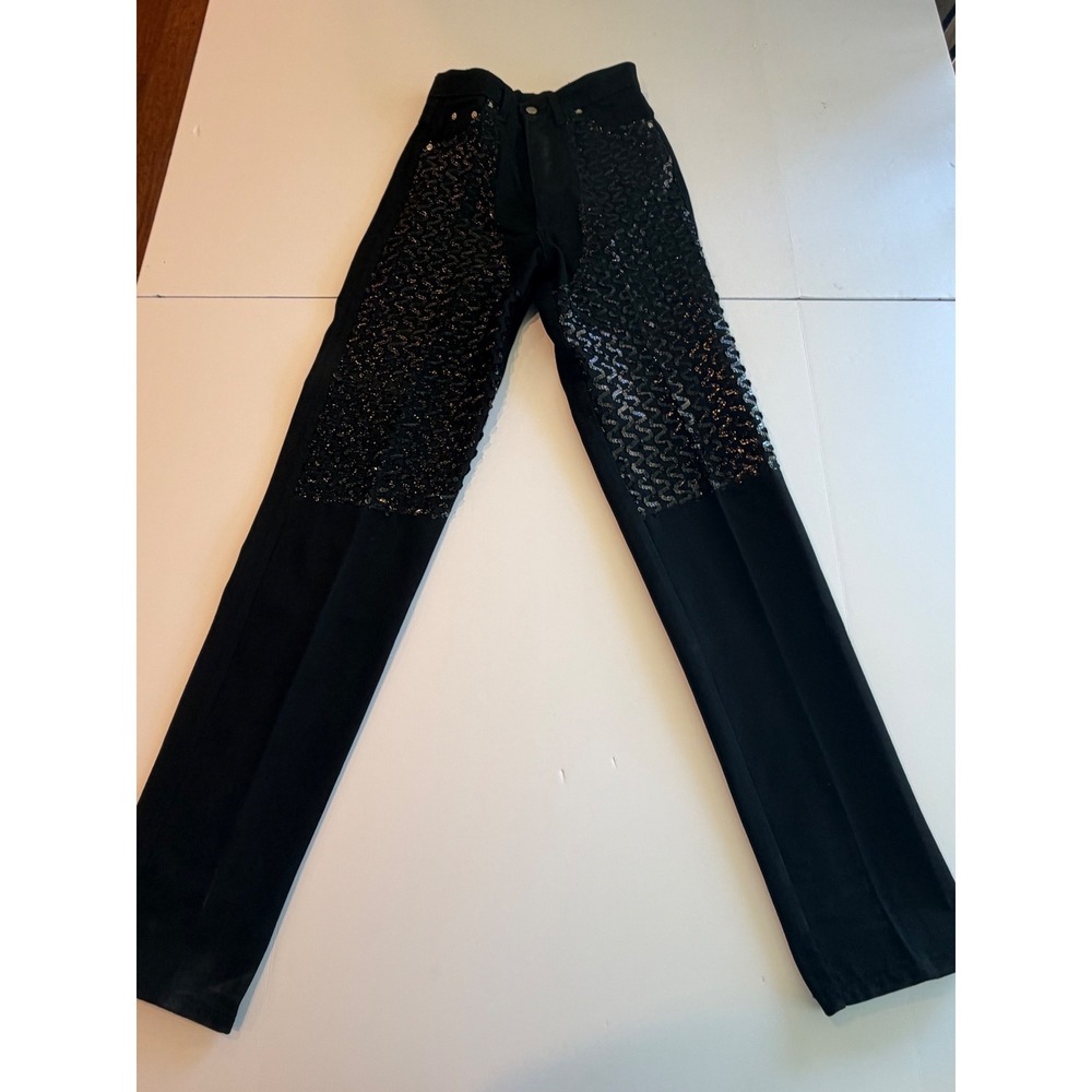 Panhandle Slim Womens Black Sequin Western Jeans High Rise Straight Leg Size 7/8